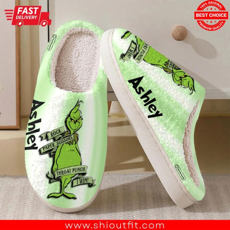 Personalize Grinch Rock Paper Scissors Slippers 3