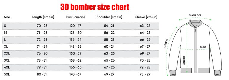 Size Chart Bomber