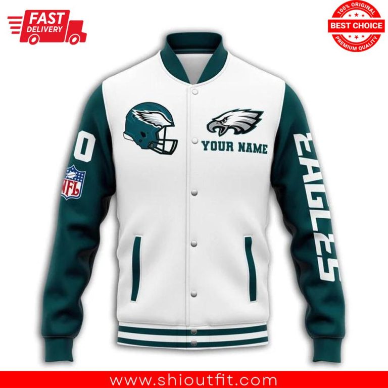 Custom Name Philadelphia Eagles Baseball Jacket 1