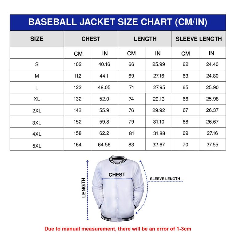 Size chart Baseball Jacket