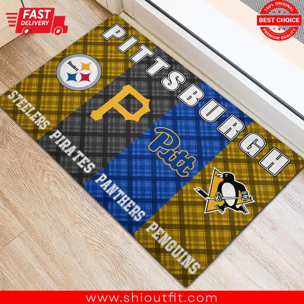 Pittsburgh Steelers Pirates Panthers Penguins Logos Doormat - Shioutfit