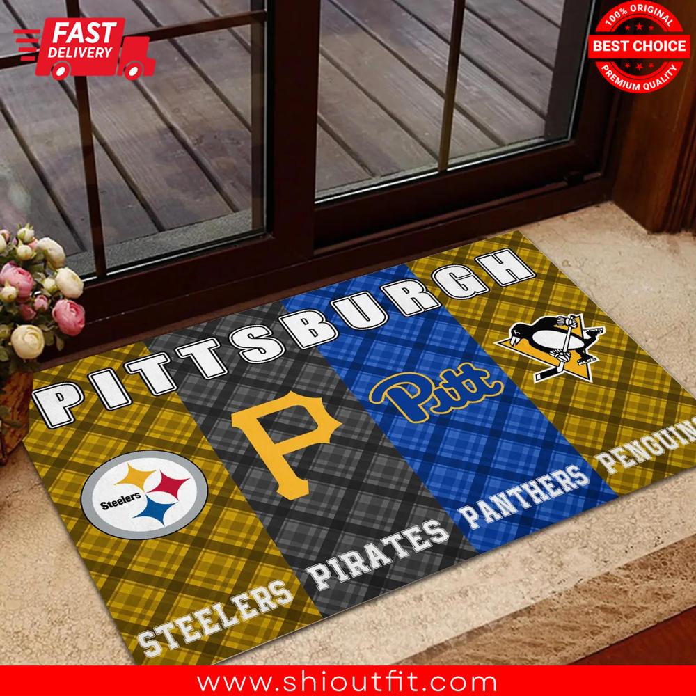 Pittsburgh Steelers Pirates Panthers Penguins Logos Doormat - Shioutfit