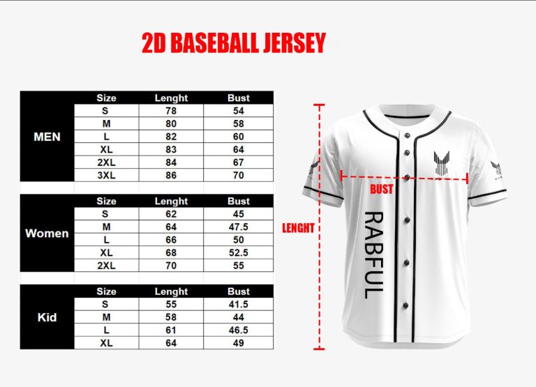Size Chart Baseball Jersey