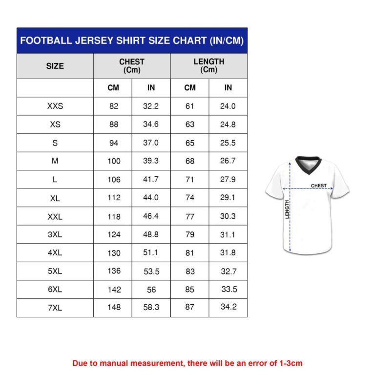 NFL Jersey Size Chart