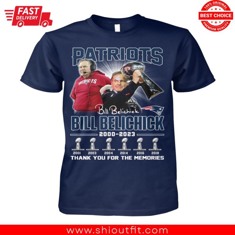 Patriots Bill Belichick Thank You For The Memories 2000-2023 Navy Shirt