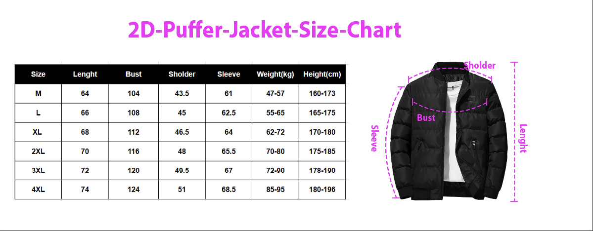 Size Chart Puffer Jacket