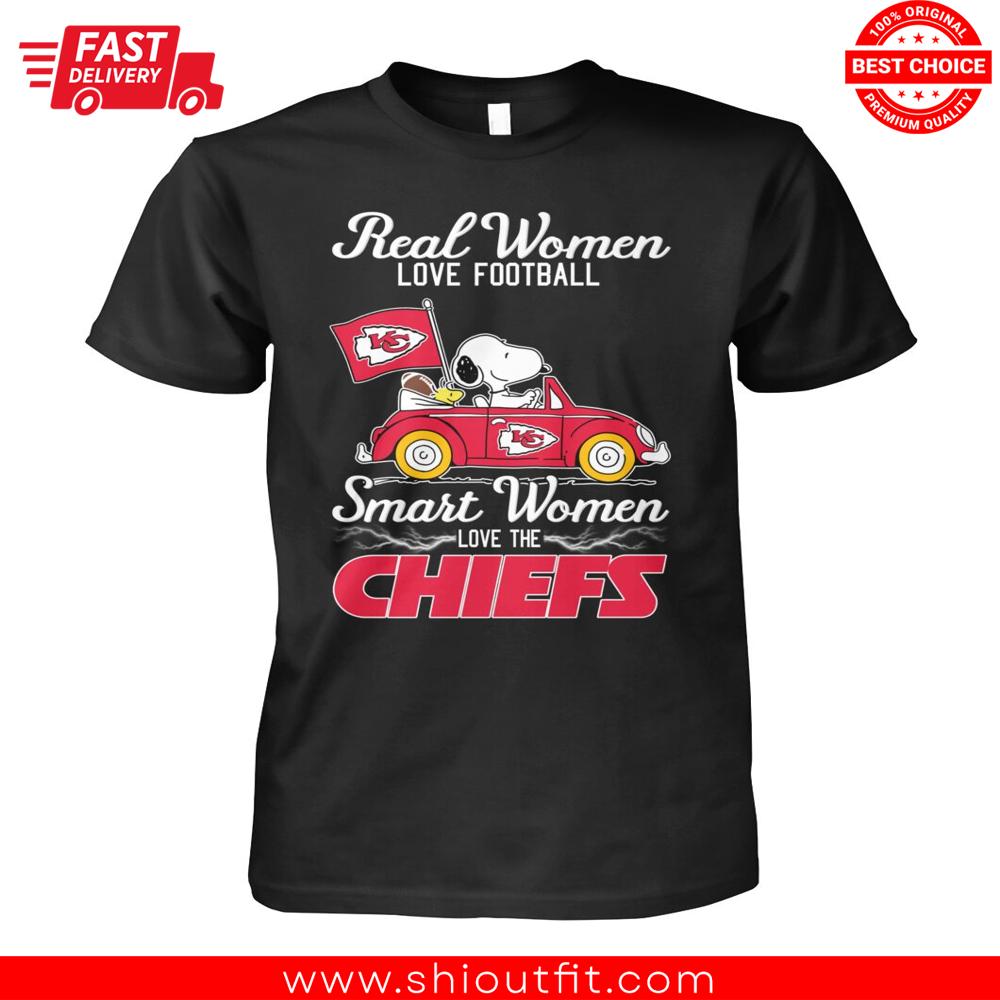 Snoopy Woodstock Car Real Women Love Football Smart Women Love The Chief Shirt