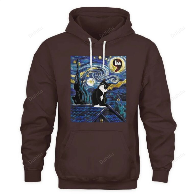 Halloween Starry Night Tuxedo Cat Comma La Shirt