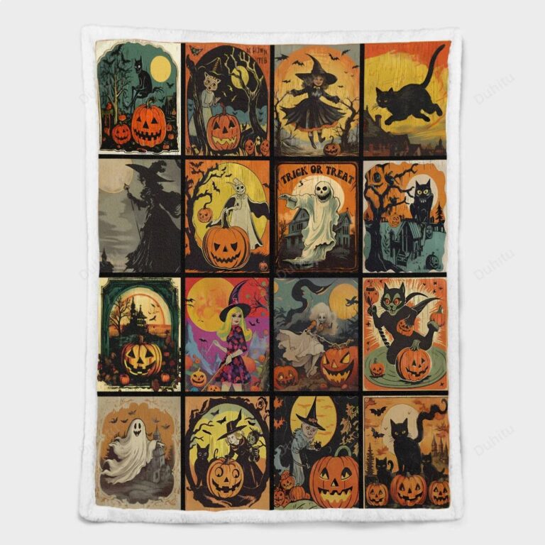 Retro Halloween Picture Sherpa Blanket