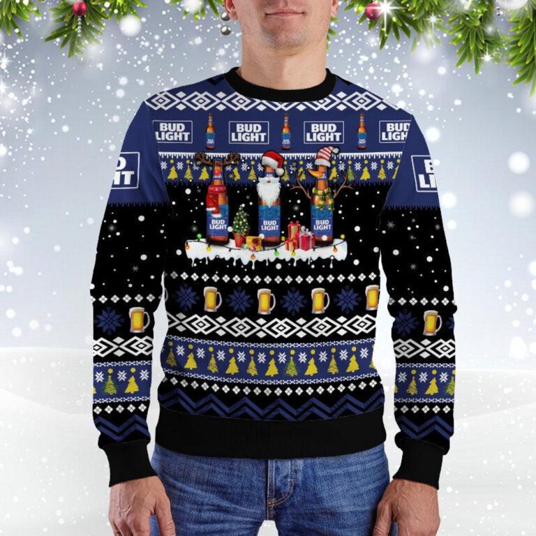 Bud Light Santa Reindeer Snowflake Christmas Ugly Sweater