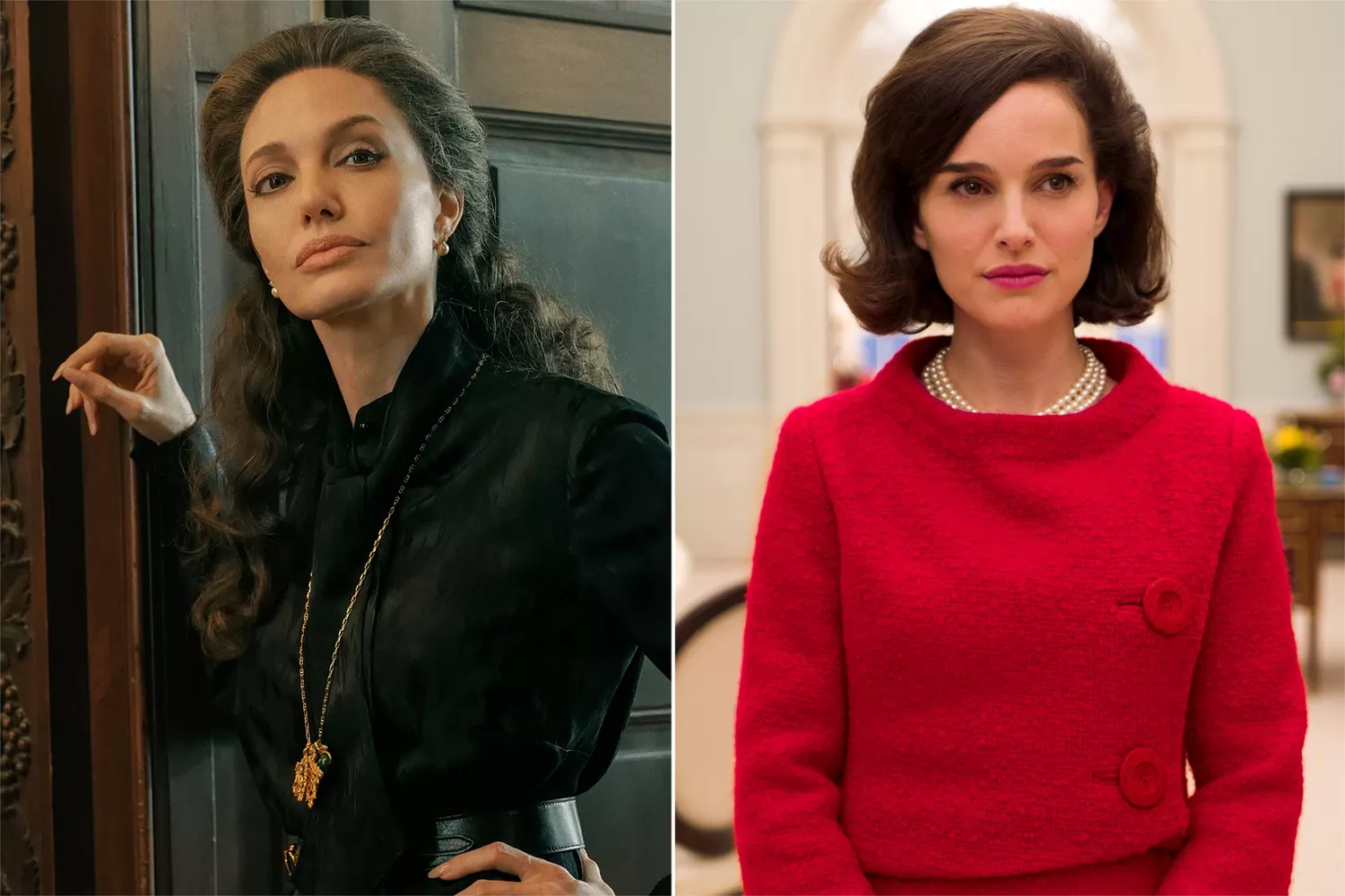 Angelina Jolie in 'Maria' (L); Natalie Portman in 'Jackie'.