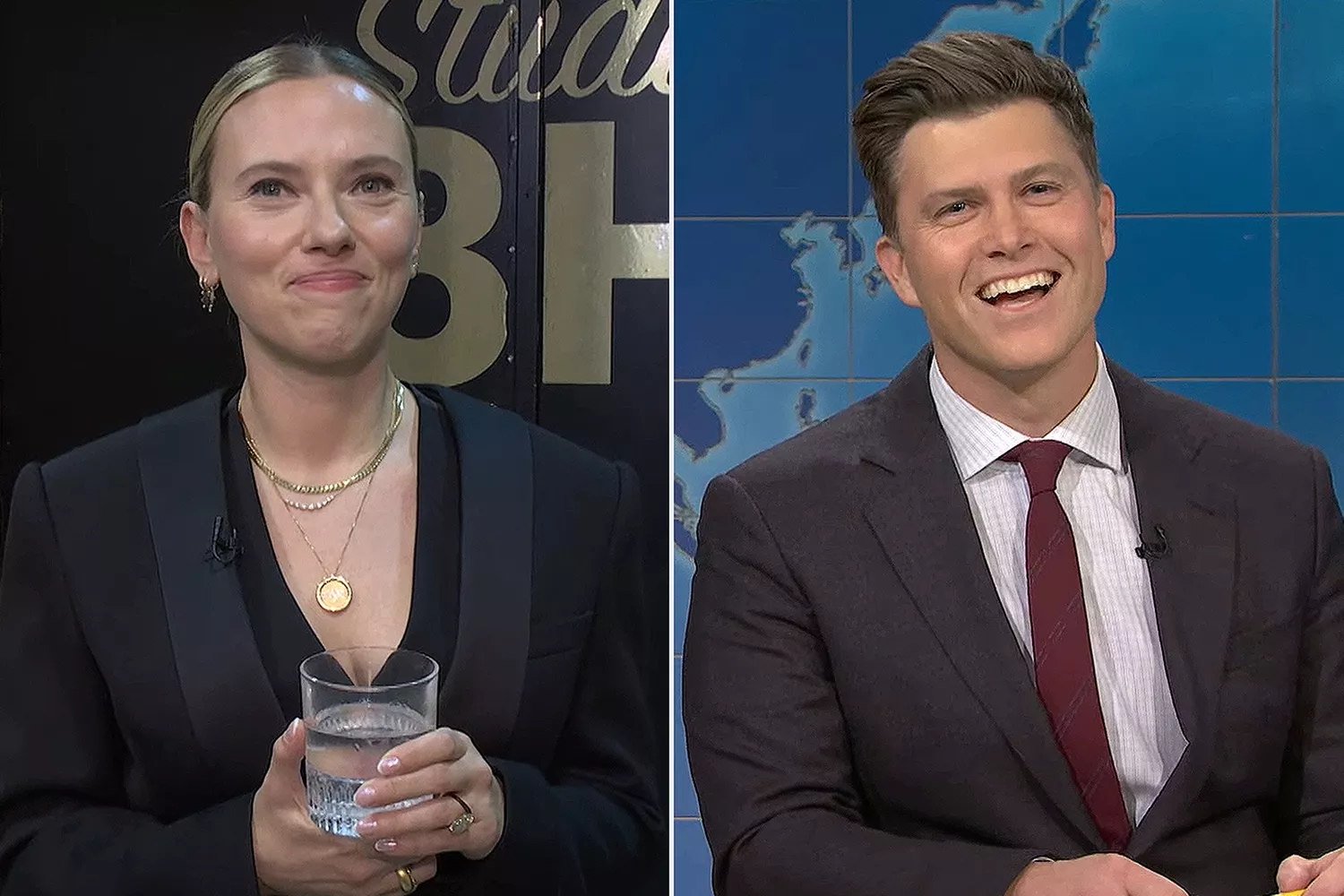 Scarlett Johansson and Colin Jost during this year's 'SNL' joke swap