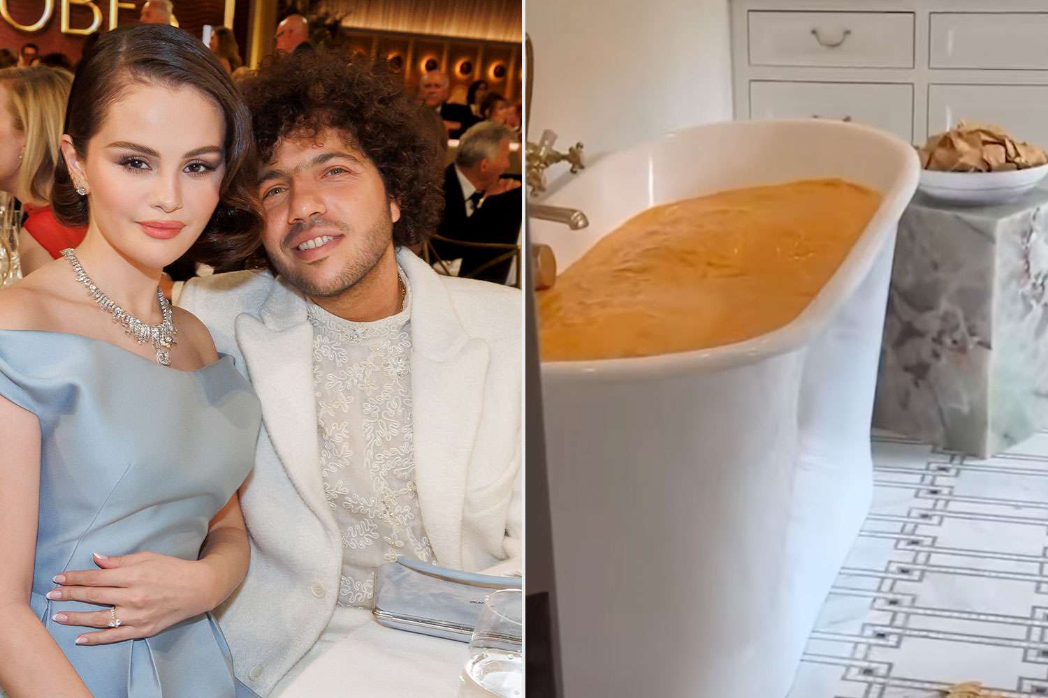 Benny Blanco gives Selena Gomez a bathtub full of cheese for Valentine's Day