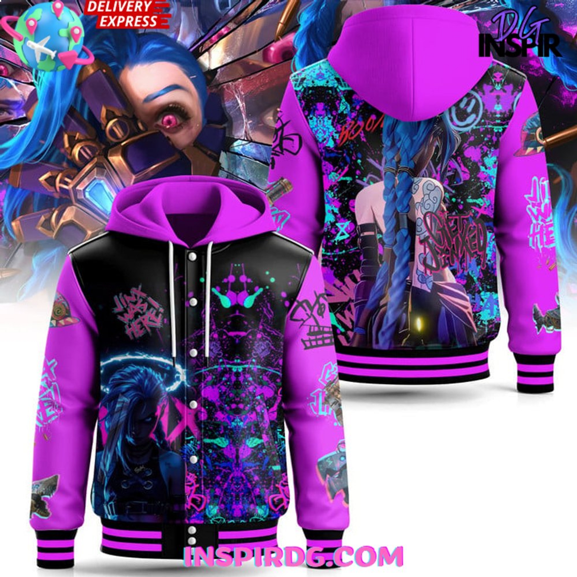 Arcane Jinx Was Here Hooded Baseball Jacket